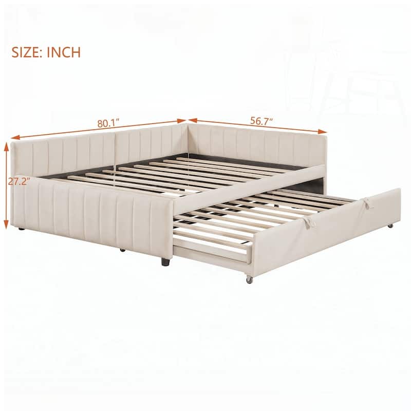 Upholstered L-Shaped Upholstered Daybed with Twin Size Pop Up Trundle