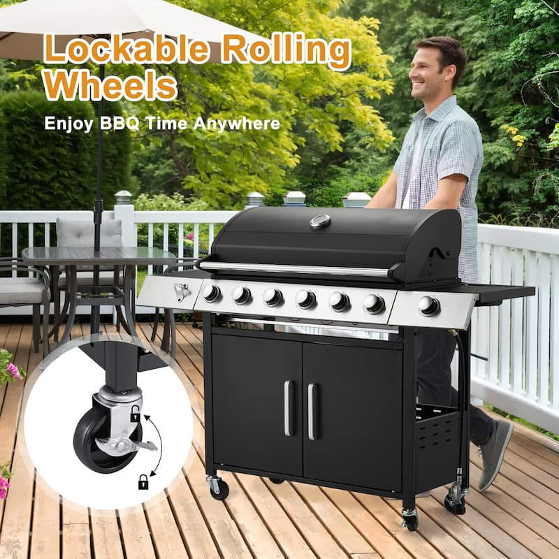 3-Burner Propane Grill with Side Burner, Locking Wheels, 395 Sq. In. Cooking Area, 36,000 BTU