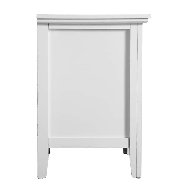 White Nightstand 26x24x18 with Three Spacious Drawers, Compact Bedside Table for Bedroom Storage and Bright Stylish Accent