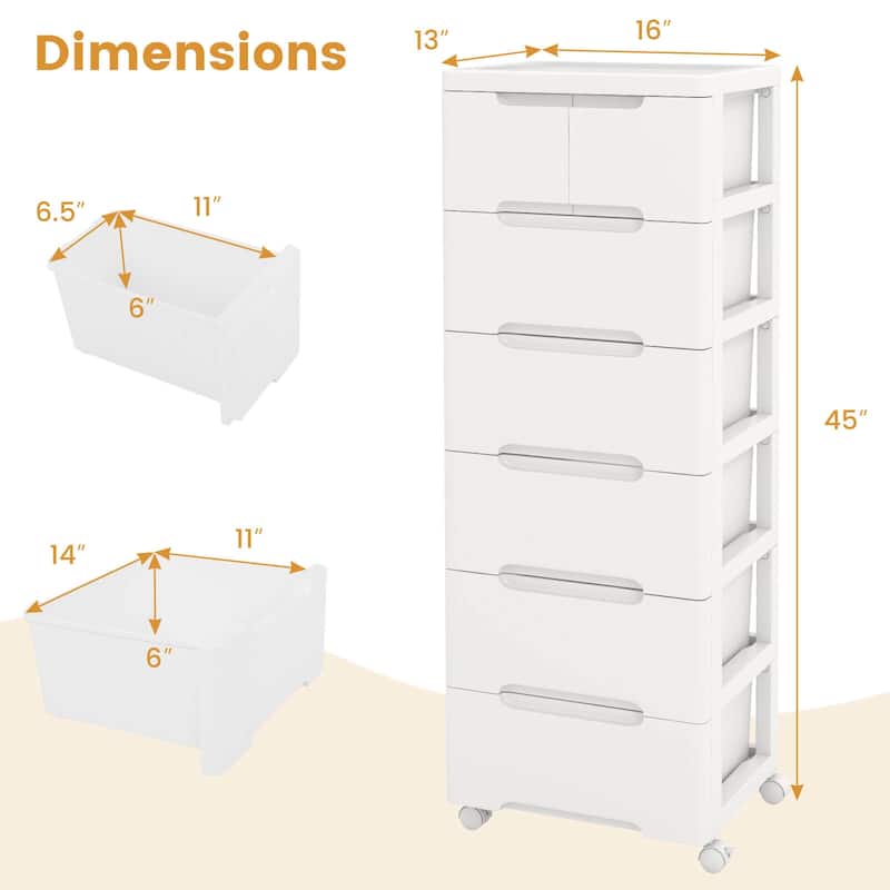 Costway 2 PCS 7-Drawer Plastic Rolling Storage Cart with 4 Universal - See Details