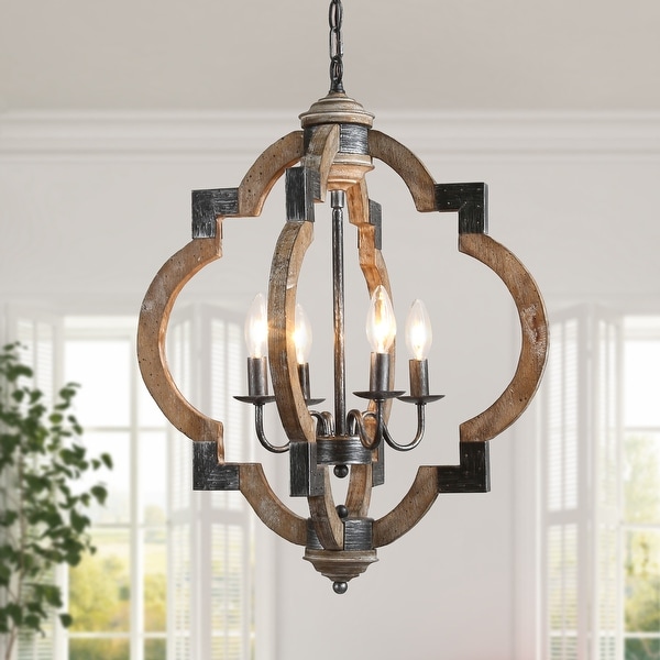 Farmhouse 3/4-lights Distressed Wood Chandelier Candle Foyer Pendant Lighting for Dining Room. Opens flyout.