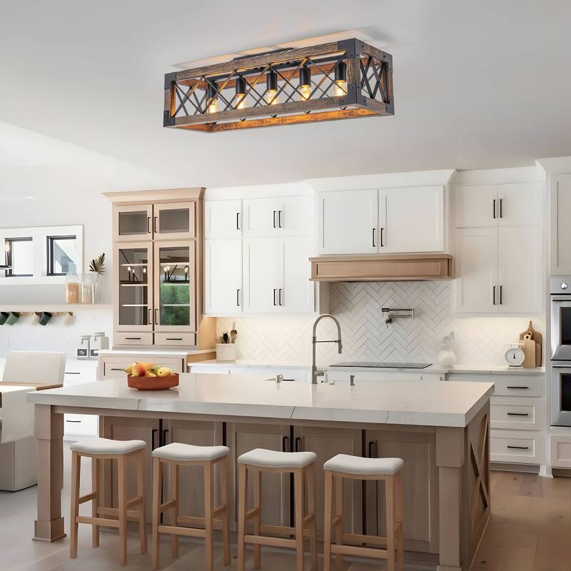 Starsky 5-Light 31.5in. Farmhouse Rectangular Lantern Flush Mount Ceiling Light