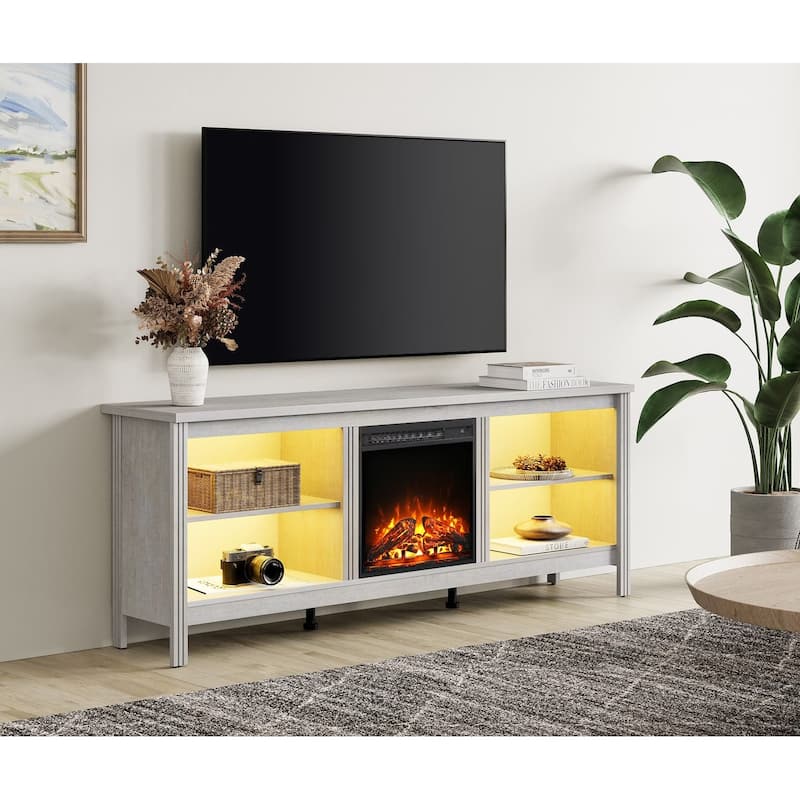Wood Fireplace TV Stand for 75 Inch TV Entertainment Center, 70 Inch