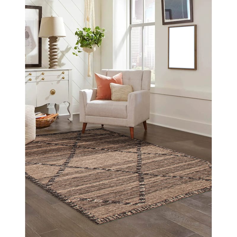 ECARPETGALLERY Flat-Weave Marrakech Tan Wool Kilim - 5'3 x 7'6