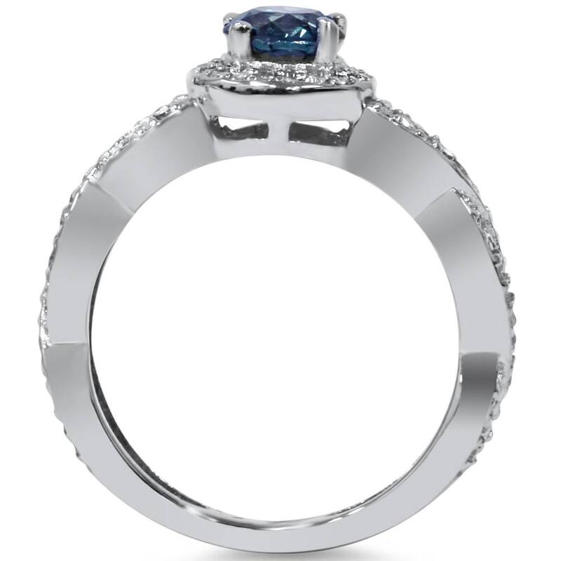 3/4ct Blue & White Diamond Halo Infinity Engagement Ring White Gold