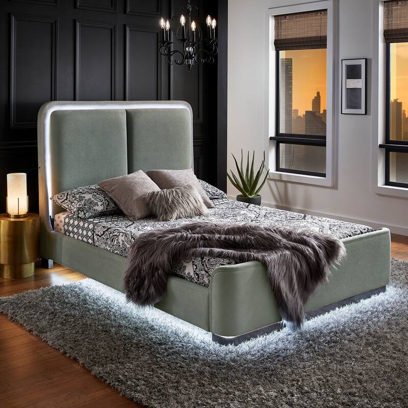 Noe Fabric Upholstered LED Platform Bed by iNSPIRE Q Modern - Light Blue - Queen