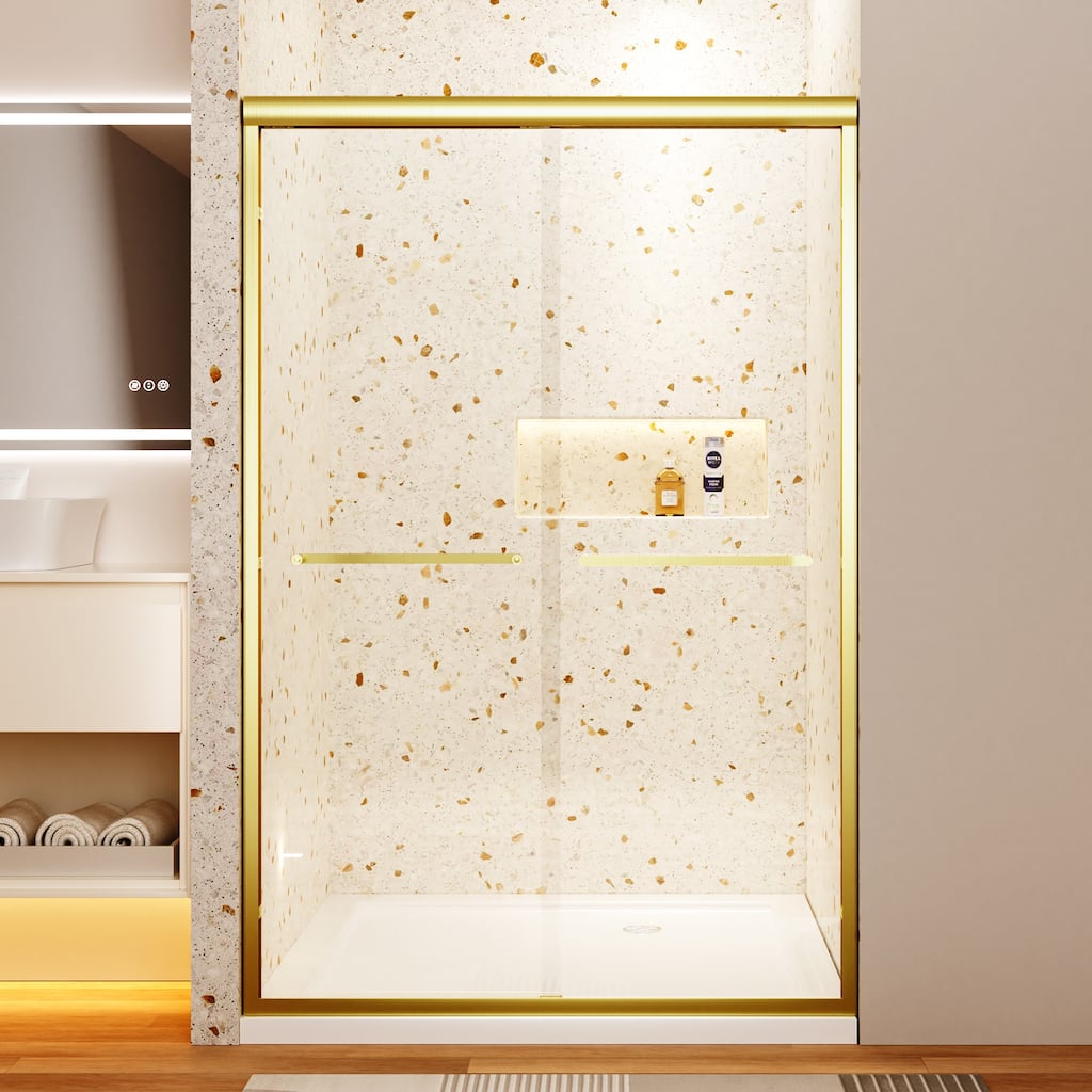 Kensing Double Sliding Shower Door with 1/4" (6mm) Adjustable Width Tempered Glass & Dual Stainless Steel Handles by GDFStudio