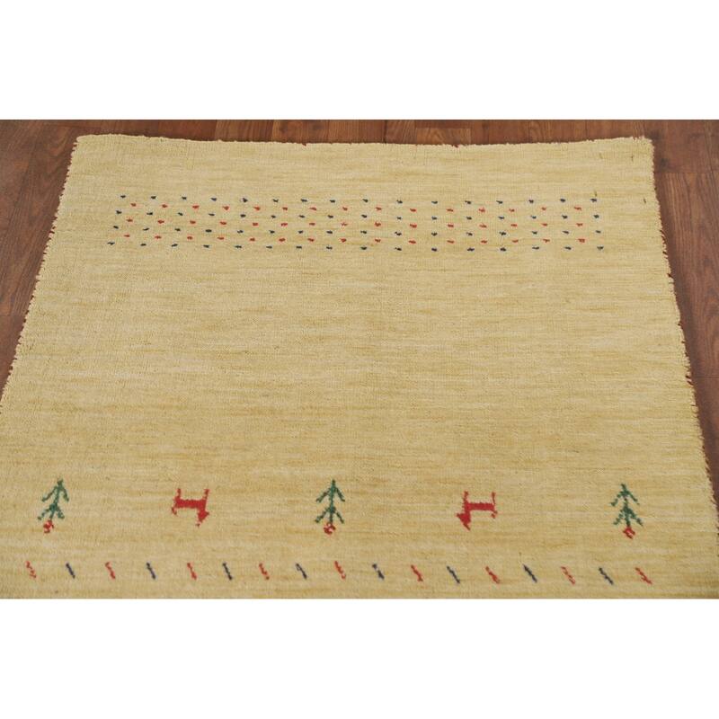 Tribal Gabbeh Oriental Runner Rug Handmade Green / Yellow Wool Carpet - 2'9"x 7'11"