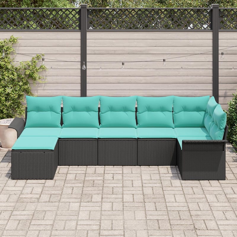 vidaXL 8 Garden Sofa Set with Cushions Black Poly Rattan - 117.1 x 52.2 x 27.2