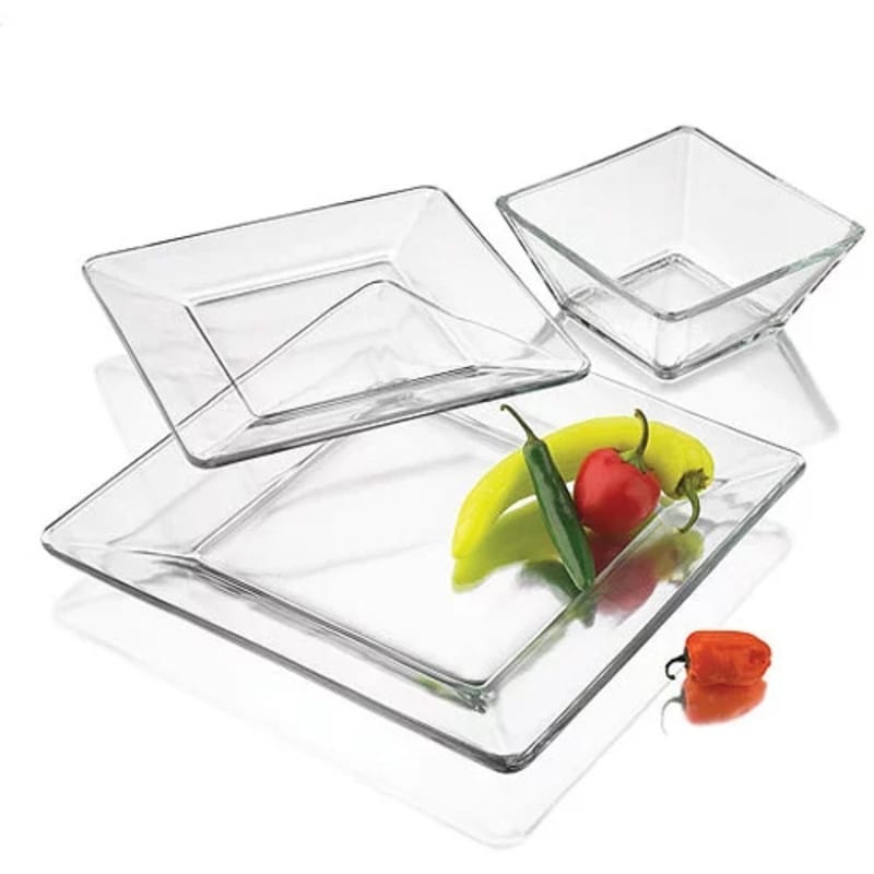 12 Piece Square Clear Glass Dinnerware Set Bed Bath Beyond 37823010