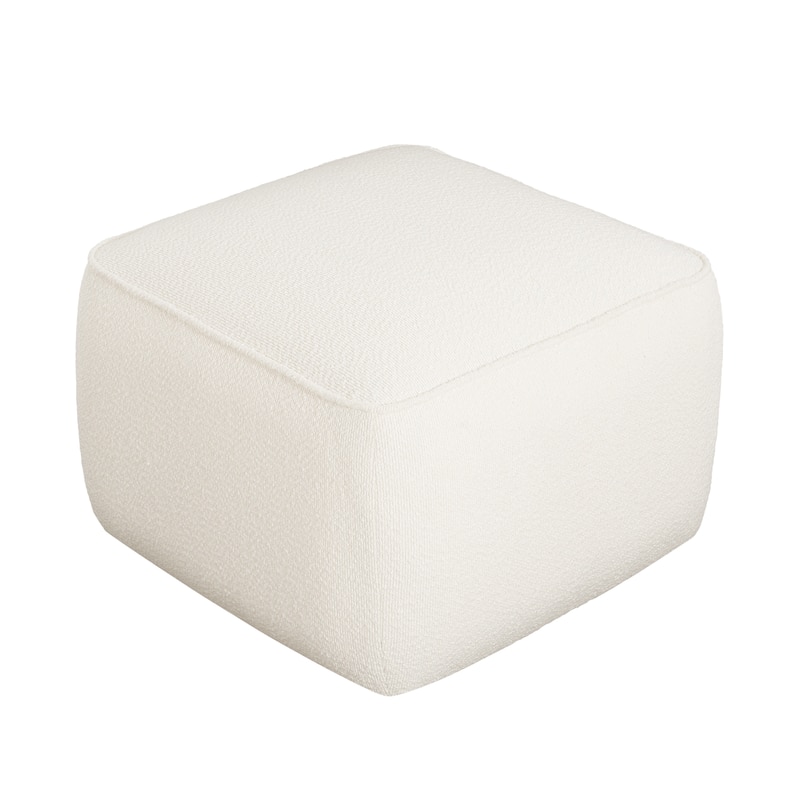 Boucle Upholstered Square Ottoman - White Soft Living Room Accent