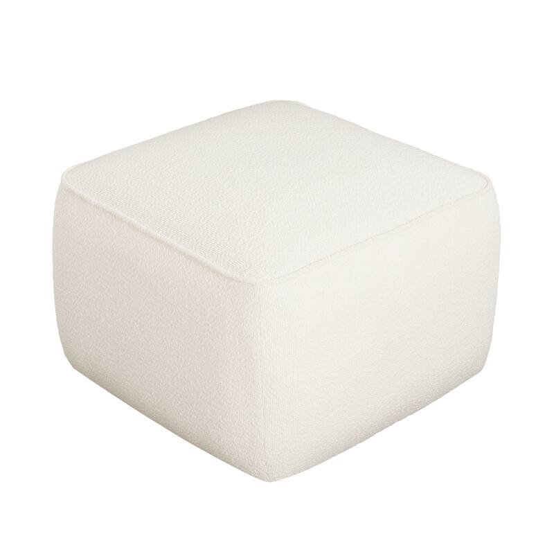 Upholstered Square Ottoman, White, Boucle