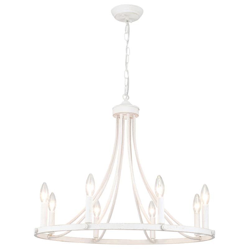 8-Light 25.59 in. Rustic Wagon Wheel Chandelier for Kitchen Living Room