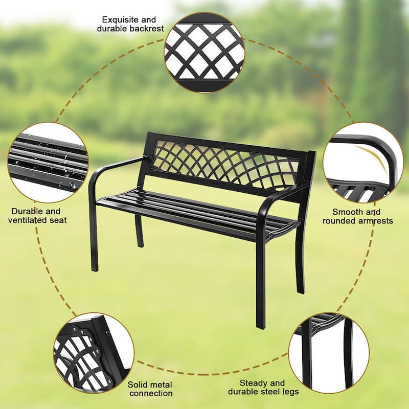 Patio Garden Bench Park Yard Loveseat Furniture with Cast Iron Frame
