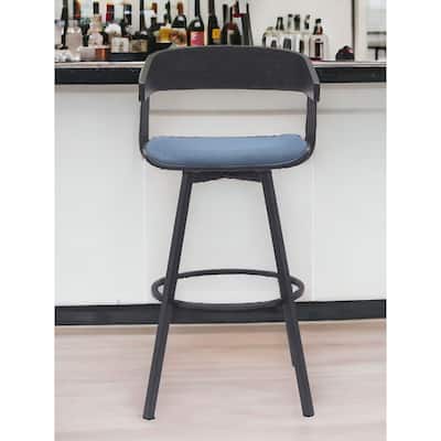 31" Blue and Black Fabric with Metal Swivel Bar Height Bar Chair