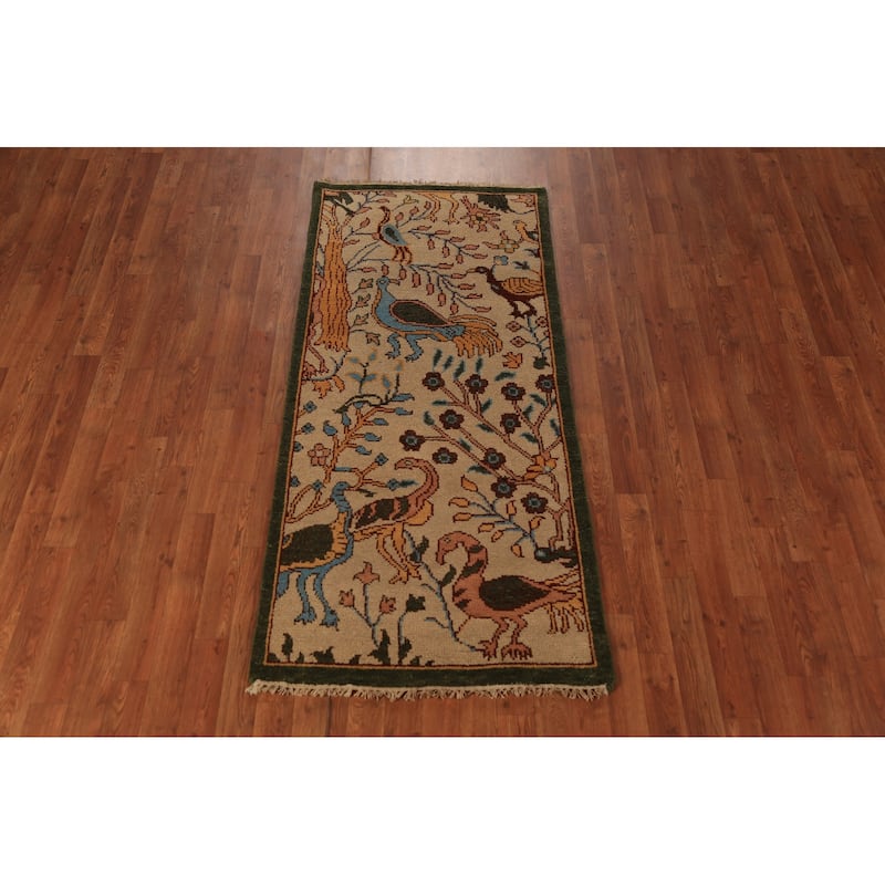 Animals Design Ziegler Indian Foyer Rug Hand-Knotted Wool Carpet - 2'8"x 6'0"