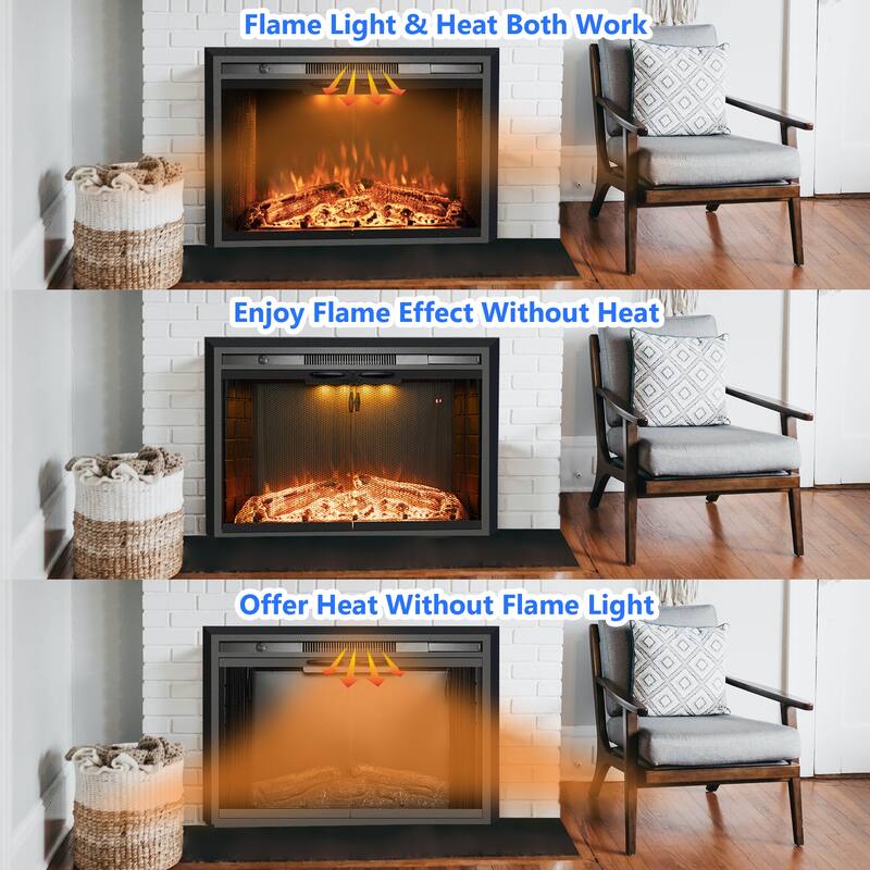 25.3 in. W Recessed Electric Fireplace Insert with Multicolor Flame & Cracking Sound