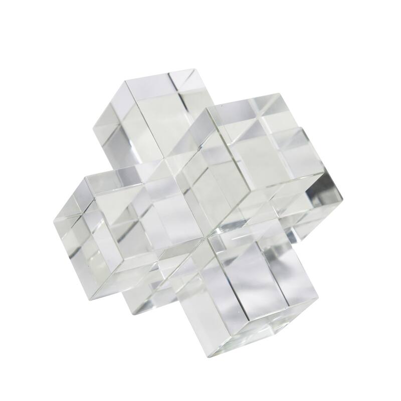 Sagebrook Home Modern Crystal Glass Geometric Sculpture Clear/Frosted, 6 L x 6 W x 6 H - 6" x 6" x 6"