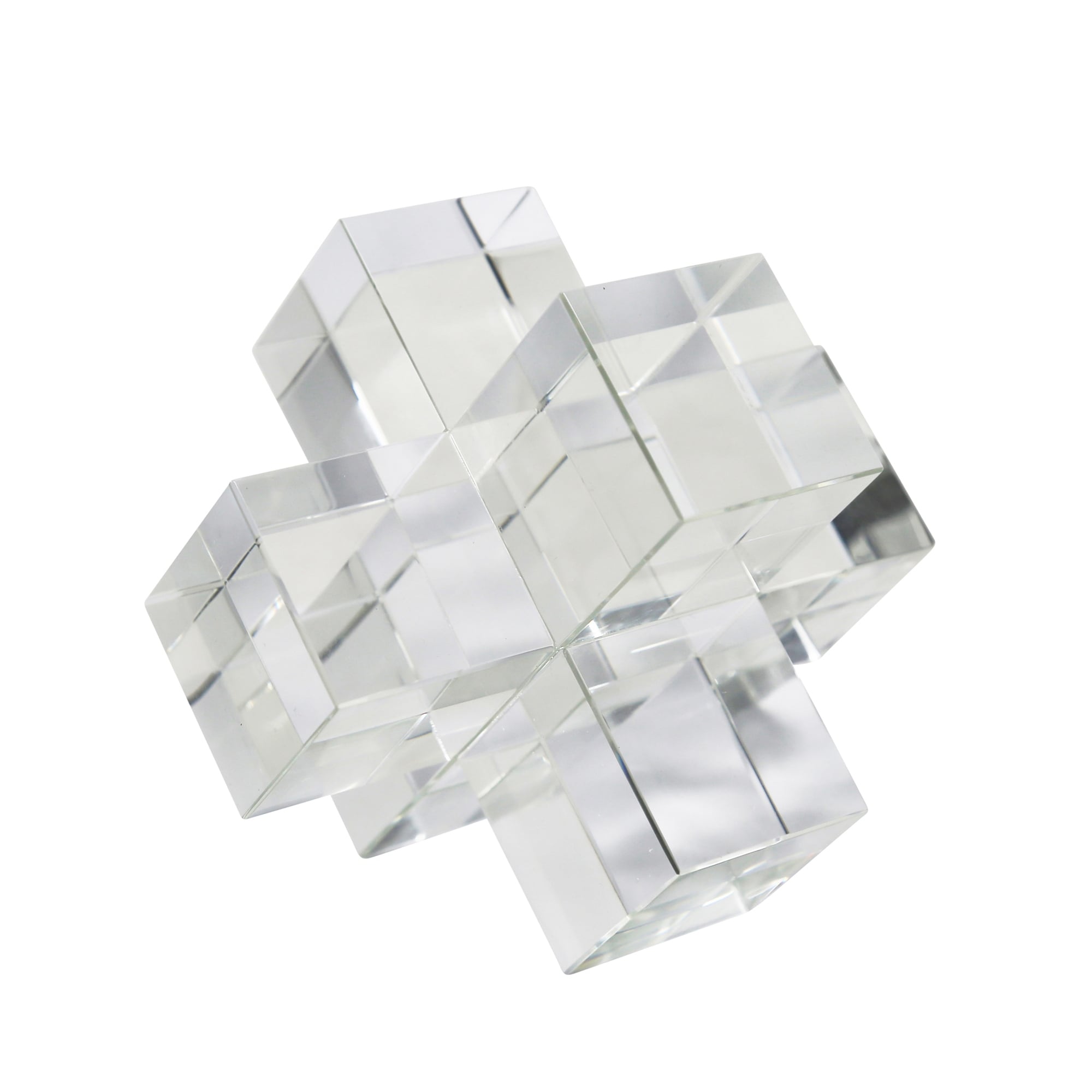 Sagebrook Home Modern Crystal Glass Geometric Sculpture Clear/Frosted, 6 L x 6 W x 6 H - 6" x 6" x 6"