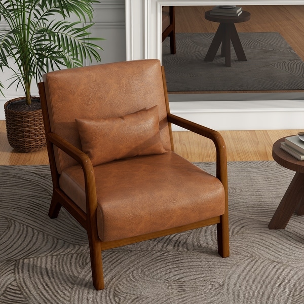 Mid-Century Modern Upholstered Accent Chair with Wood Frame - Bed