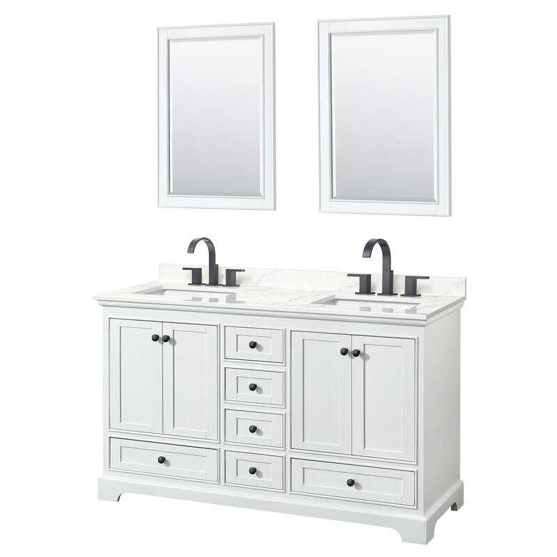Wyndham Collection WCS202060D-QTZ-US3M24 Deborah 60" Free Standing - White / Giotto Quartz Top / Matte Black Hardware