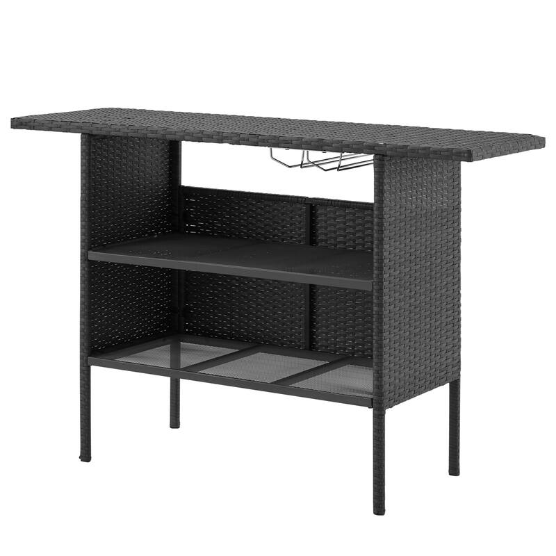 AVAWING Patio PE Wicker Bar Table Rattan Bar Counter Table