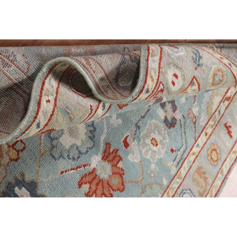 Light Blue Oushak Style Area Rug Hand-Knotted Wool Carpet - 4'2"x 5'11"
