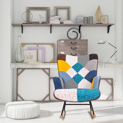 Tufted Upholstered Rocking Chair Glider Rocker with Safe Solid Wood Base for Living Room Bedroom Balcony