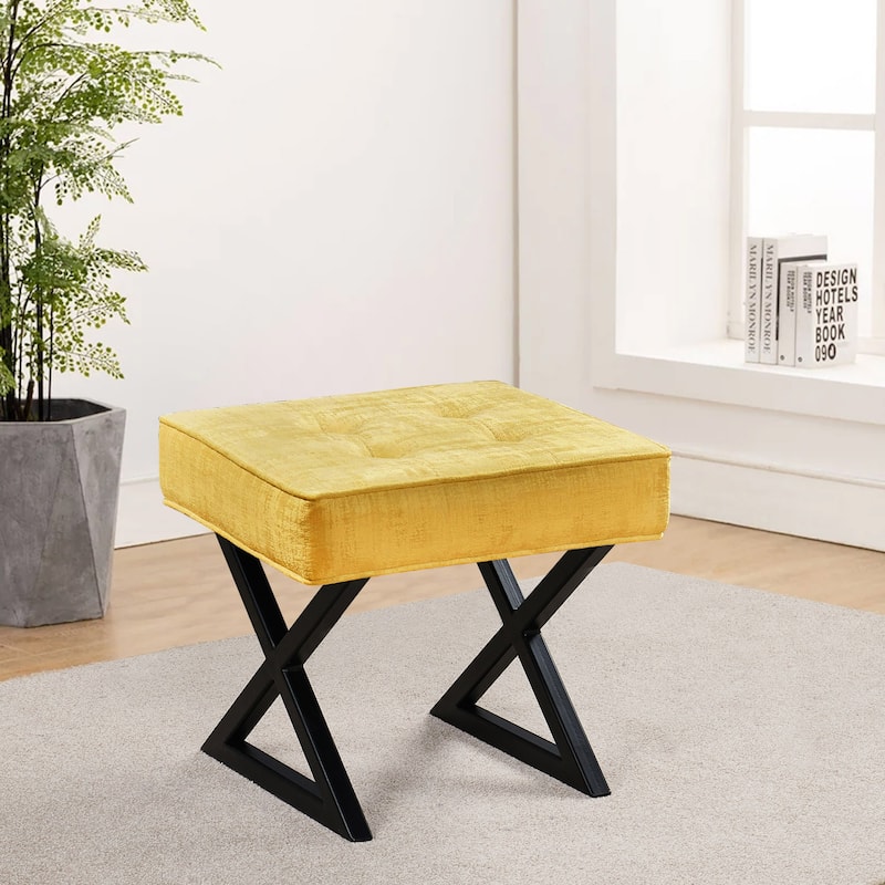 Textured Velvet Ottoman Vanity Stool 18"X18"X17" - Sulphur