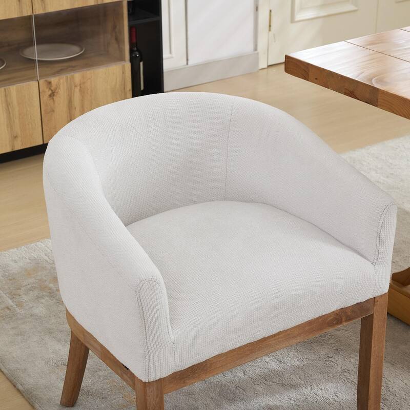 GDF Studio - Winslow Mid-Century Modern Barrel Dining Chair with Arms and Linen Upholstery