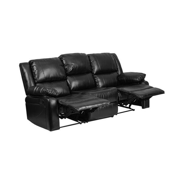 Offex Harmony Series Black Leather Sofa with Two BuiltIn Recliners