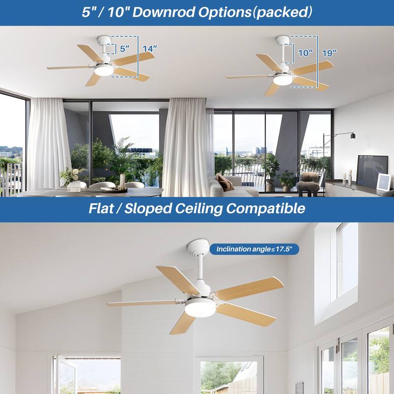 42"/52" Ceiling Fan with Remote,Dual Blade Finish,3CCT LED Light,Plywood Blades,Flush Mount and Downrod Mount