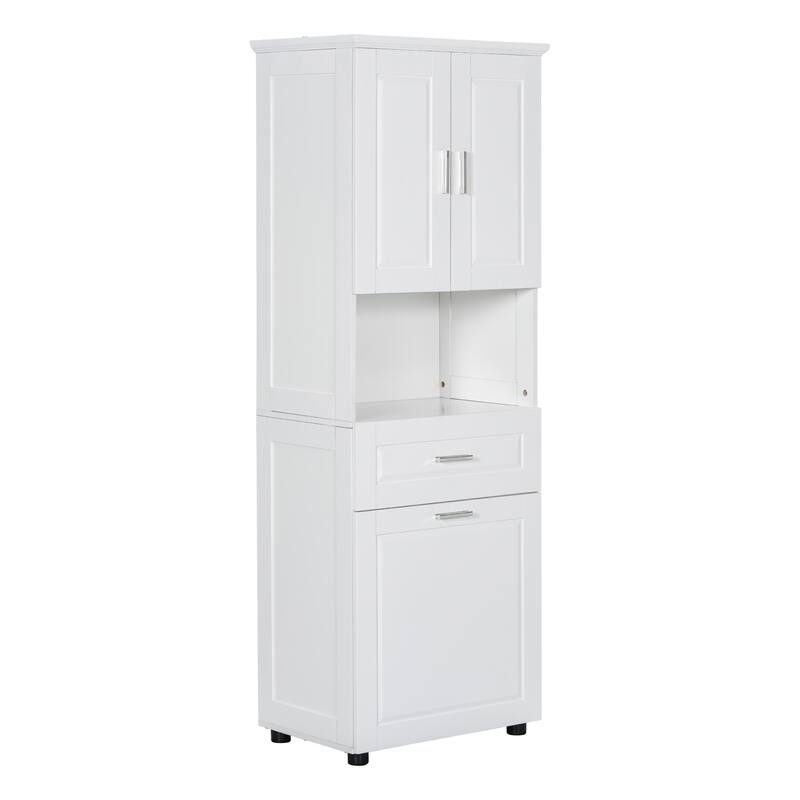 GDFStudio - Harper Elms Tall Bathroom Storage Cabinet with Tilt-Out Laundry Hamper and Upper Organizer