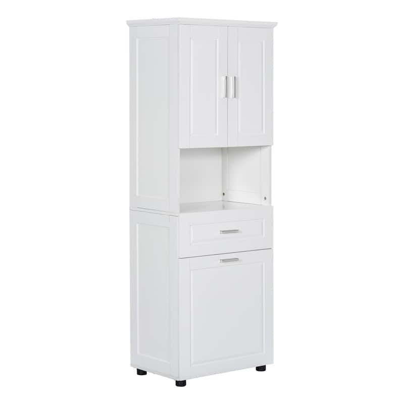 Roomfitters Tall Bathroom Cabinet with Tilt-Out Laundry Basket and Upper Storage Compartment Large Organizer