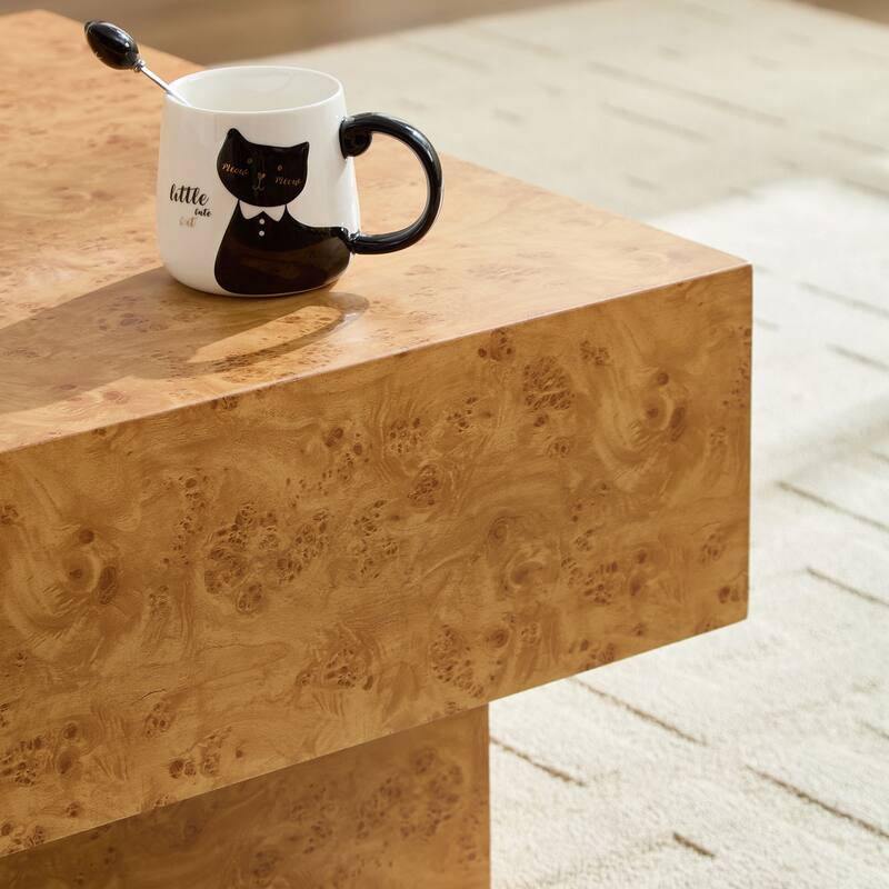 Wood Pattern Decal Coffee Table Accent Table with Smooth Lines, Modern End Table Dining Table with Sturdy Pedestal
