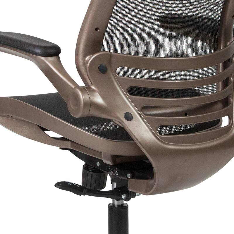 Mid-Back Transparent Mesh Executive Swivel Chair with Melrose Gold Frame and Flip-Up Arms