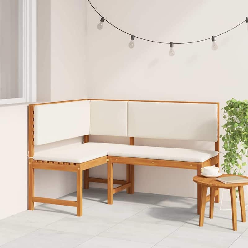 vidaXL Garden Corner Bench Brown 140 x 100 x 91cm Solid Acacia wood - 55.1 x 39.4 x 35.8 - Cream white-L-shaped bench
