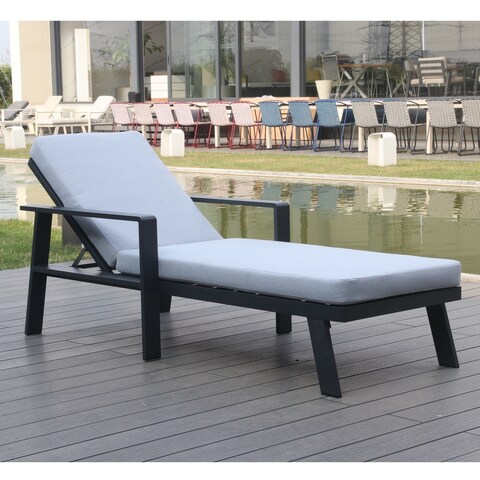 Nofi Outdoor Reclining Aluminum Chaise Lounge Chair, Charcoal Black, Grey Cushion by HIGOLD