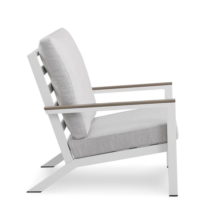 Vermont 4-Piece Aluminum Conversation Set with Slatted Faux Wood Top