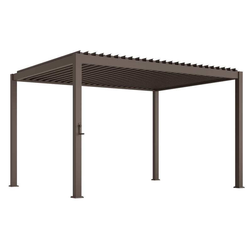 BONOSUKI Outdoor Aluminized Steel Louvered Pergola with Adjustable Roof, Brown
