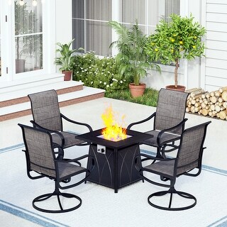 Gas Fire Pit Table Set, 50000 BTU Auto-Ignition Propane Gas Fire Pit Table with 4 Patio Swivel Chairs