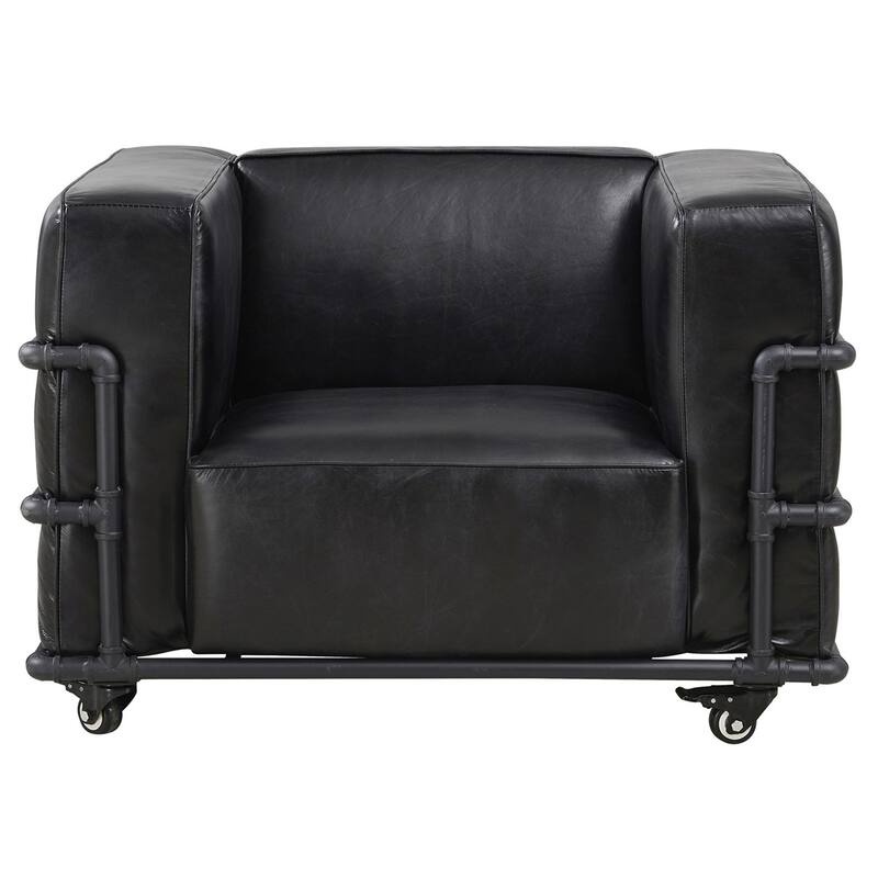 Henry Industrial Modern Leather Arm Chair (2 Colors Available) - Slate