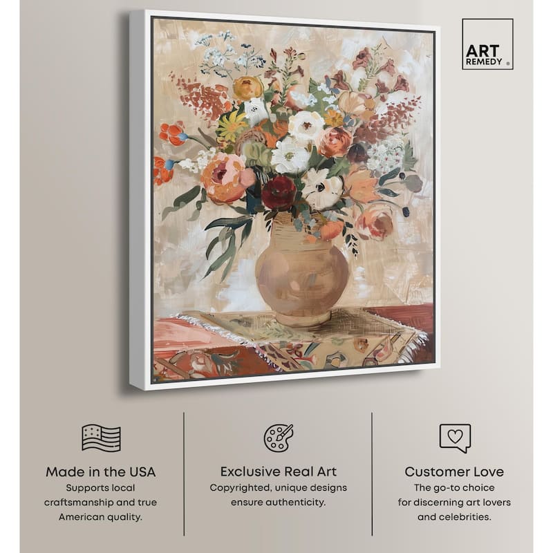 Clay Vase and Flowers Canvas by Art Remedy