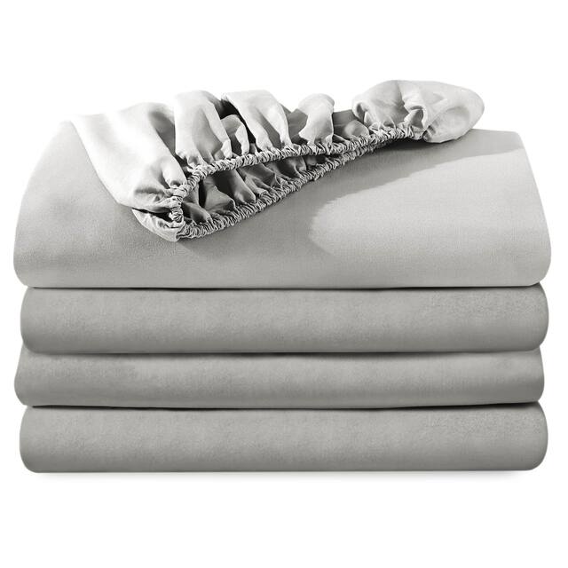 Bare Home 2-Pack Microfiber Fitted Bottom Sheets Deep Pocket - Split King - Light Grey