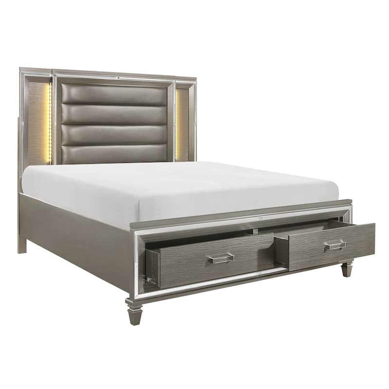 Glam Style Bedroom Set 3pc LED Light Bed Nightstand Chest