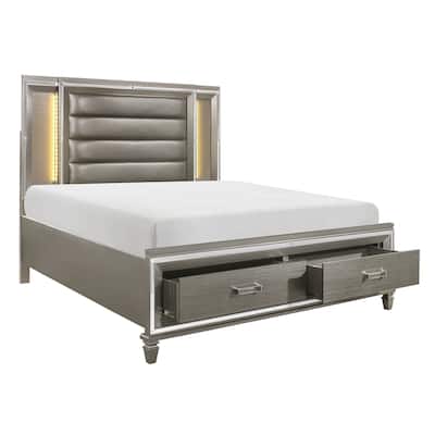 Silver Gray Finish Platform Storage Bed 1pc Footboard Drawers