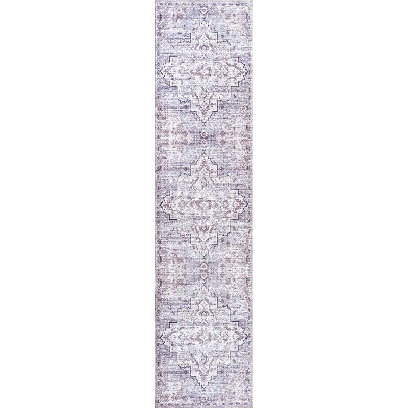JONATHAN Y Alacati Boho Gray Medallion Machine Washable Area Rug - 2 X 10 - Gray/Purple