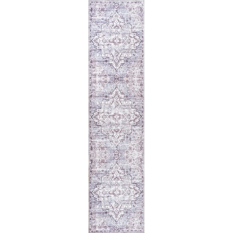 JONATHAN Y Alacati Boho Gray Medallion Machine Washable Area Rug - 2 X 8 - Gray/Purple