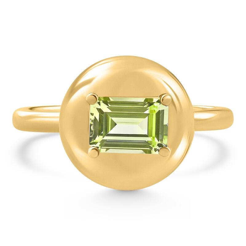 Bliss Diamond Candy Button Yellow Gold Emerald Cut Peridot Ring