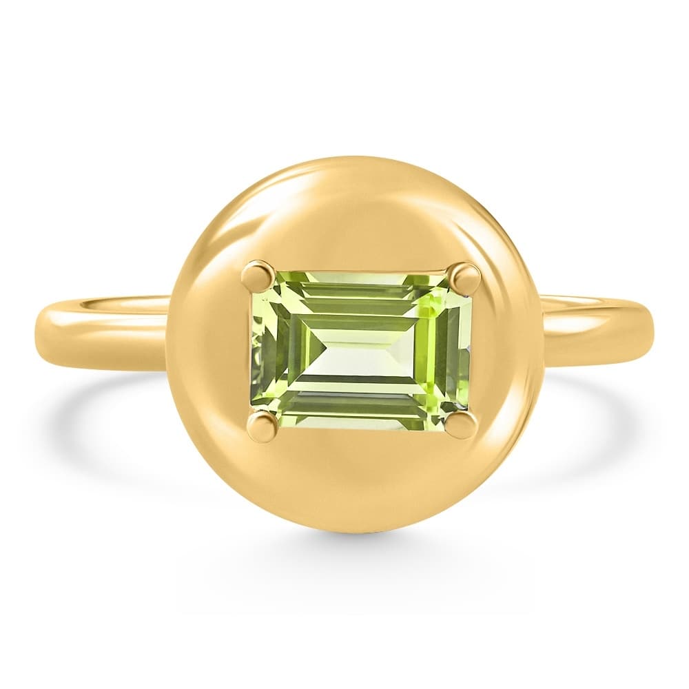 Bliss Diamond Candy Button Yellow Gold Emerald Cut Peridot Ring